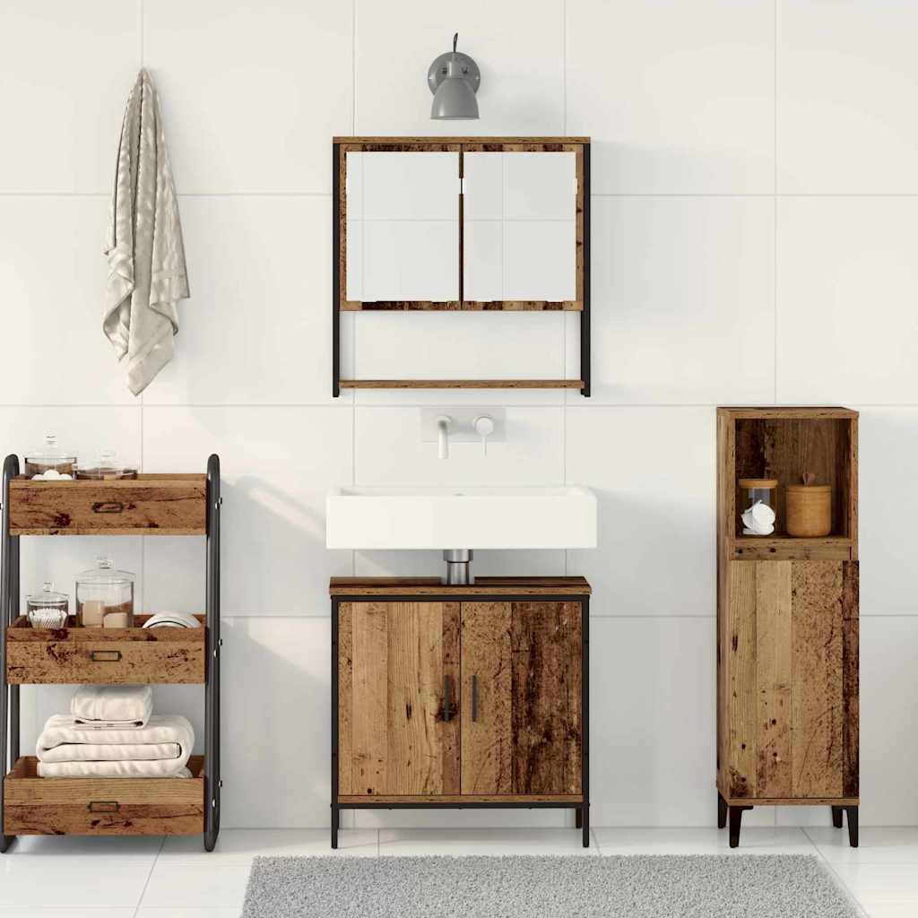 Bathroom Furniture Set with Shelf 2 pcs Brown Engineered wood