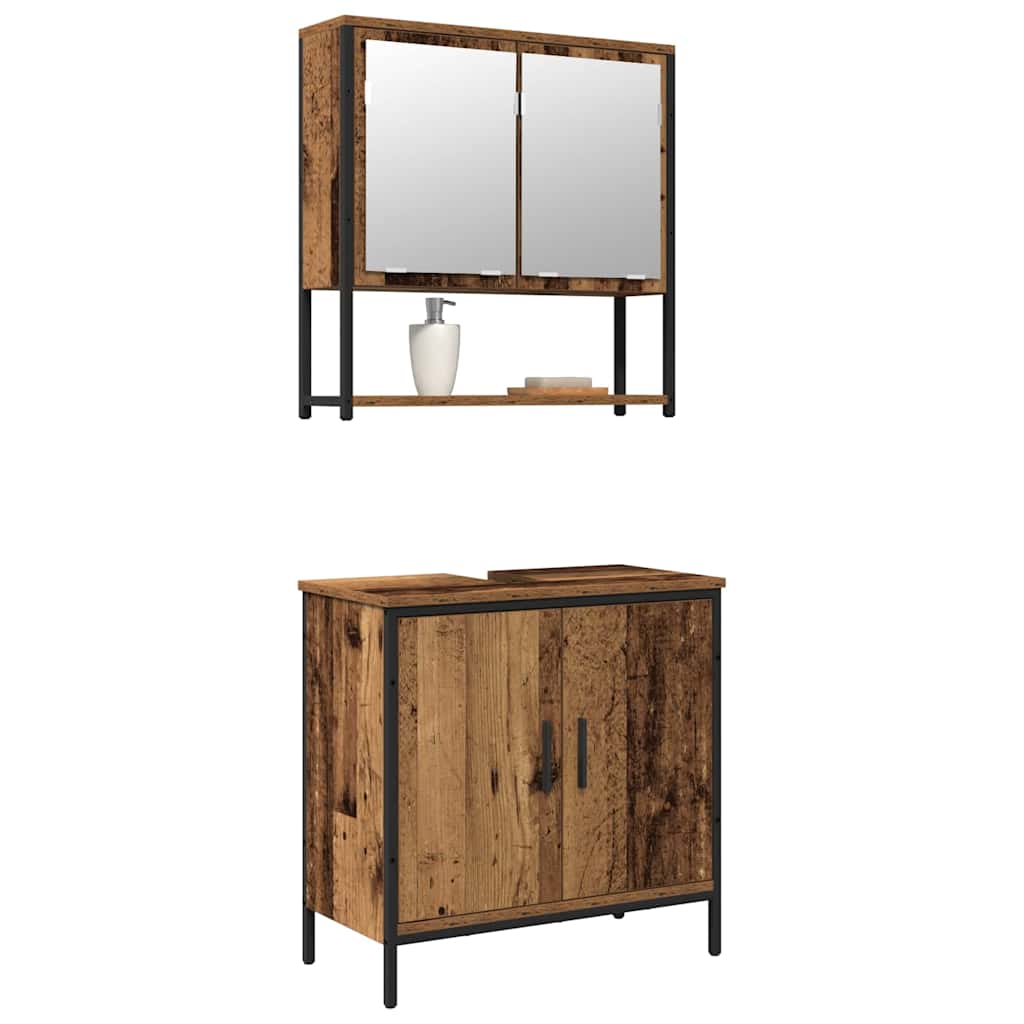 Bathroom Furniture Set with Shelf 2 pcs Brown Engineered wood