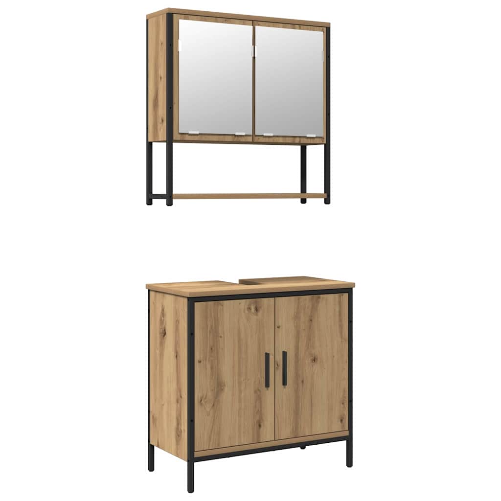 Bathroom Furniture Set with Shelf 2 pcs Brown Engineered wood