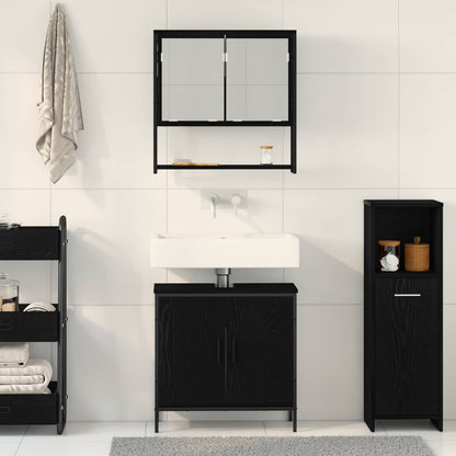 Bathroom Furniture Set with Shelf 2 pcs Black Engineered wood