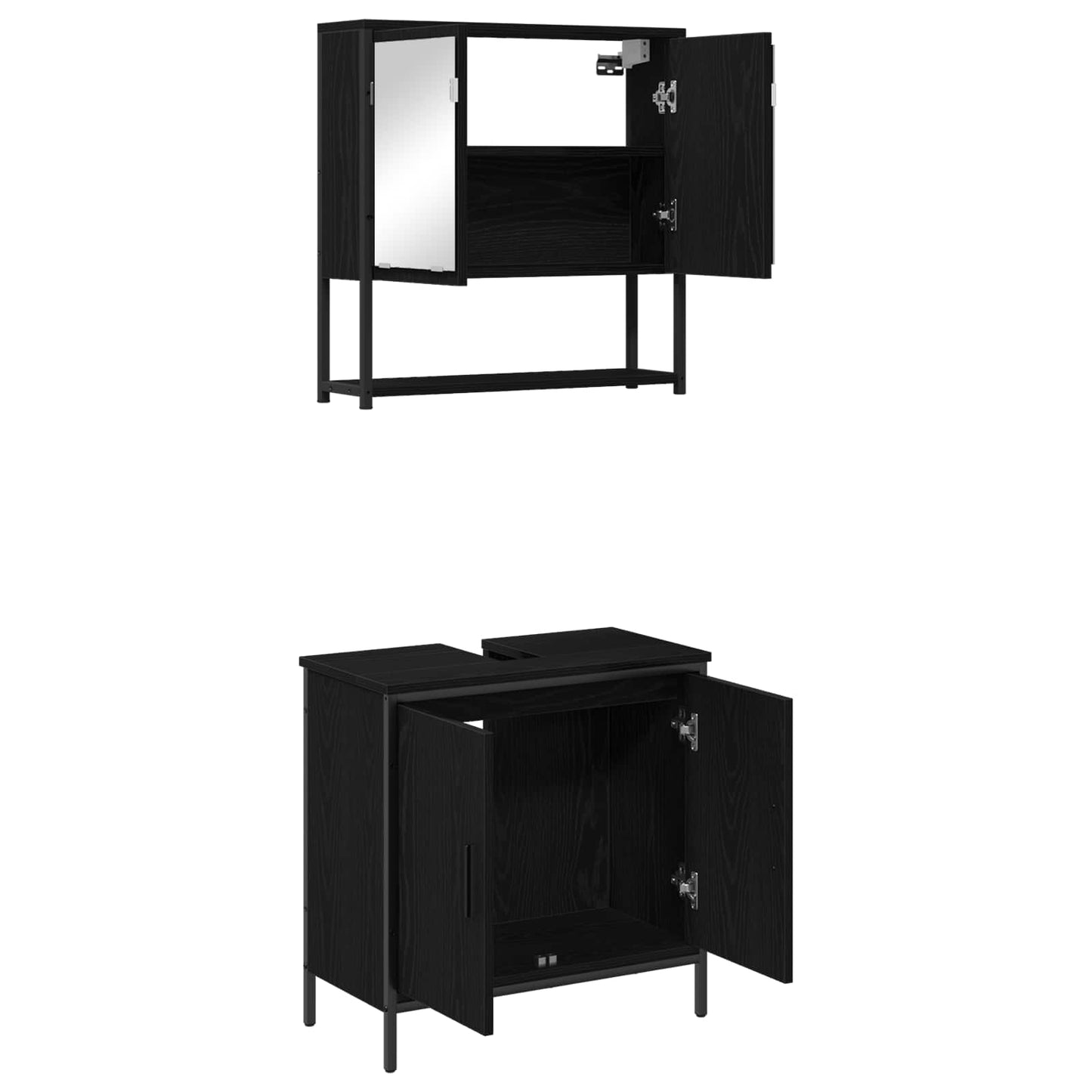 Bathroom Furniture Set with Shelf 2 pcs Black Engineered wood