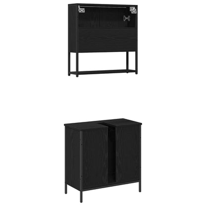 Bathroom Furniture Set with Shelf 2 pcs Black Engineered wood