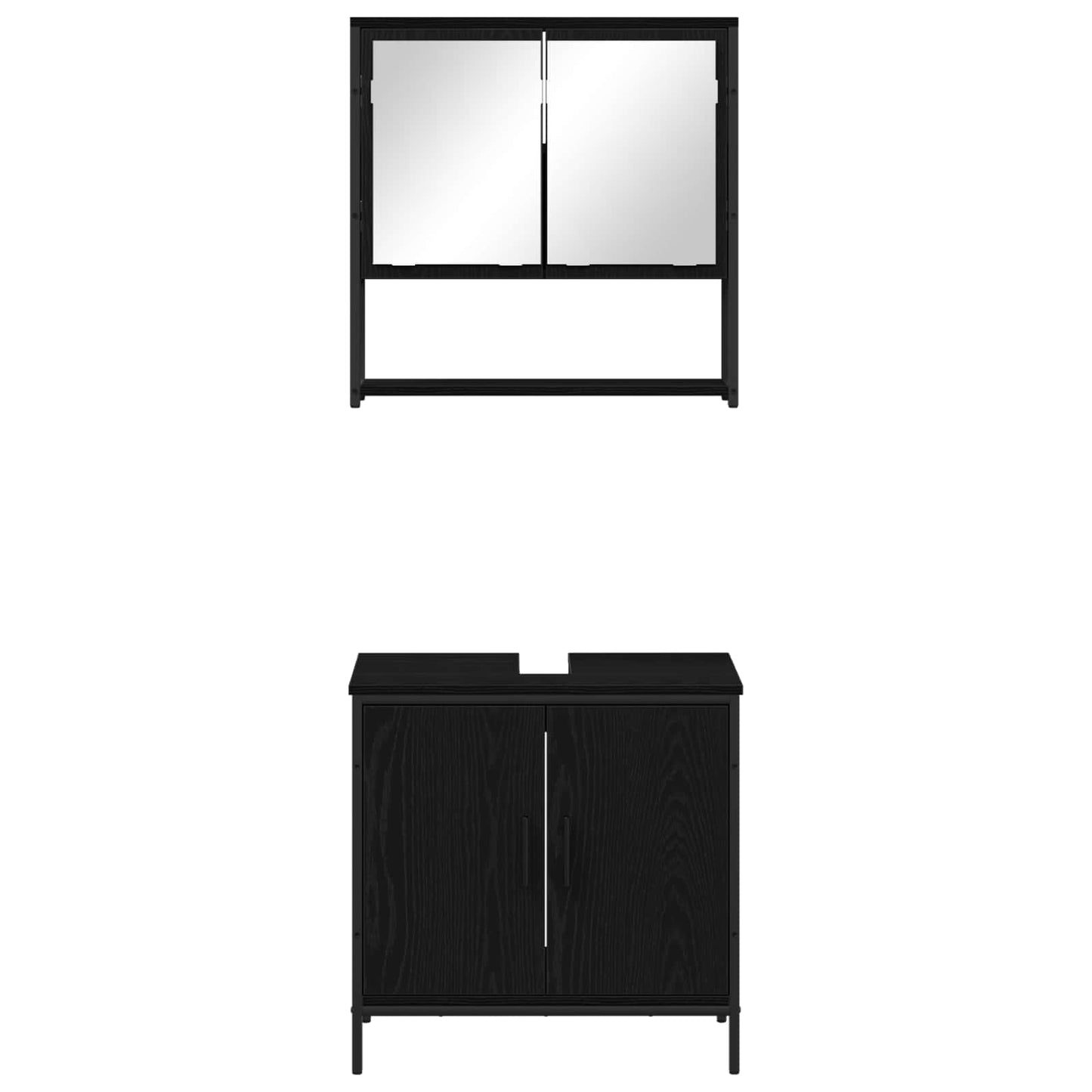 Bathroom Furniture Set with Shelf 2 pcs Black Engineered wood