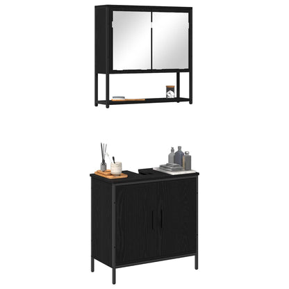 Bathroom Furniture Set with Shelf 2 pcs Black Engineered wood
