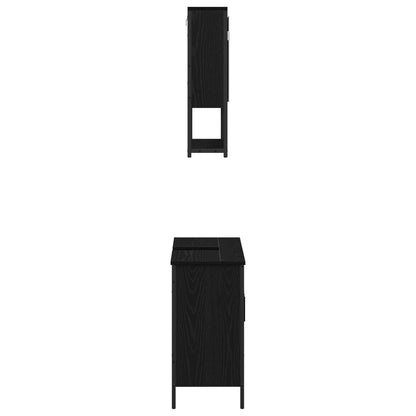Bathroom Furniture Set with Shelf 2 pcs Black Engineered wood