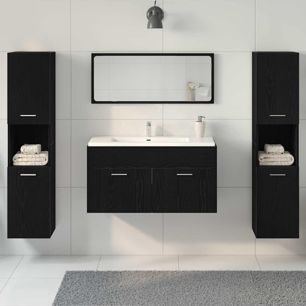 Bathroom Furniture Set 4 pcs Black Oak Engineered Wood