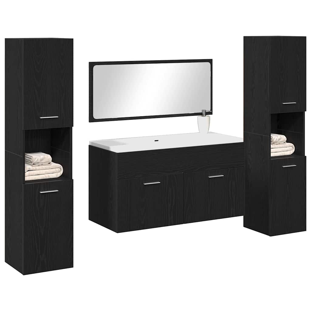 Bathroom Furniture Set 4 pcs Black Oak Engineered Wood
