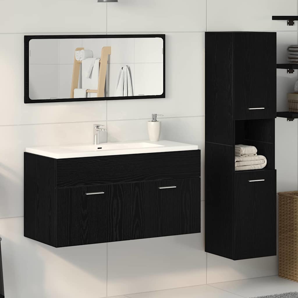 Bathroom Furniture Set 3 pcs Black Oak Engineered Wood