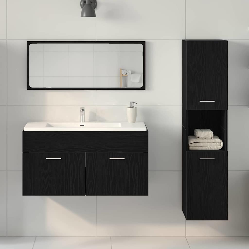 Bathroom Furniture Set 3 pcs Black Oak Engineered Wood