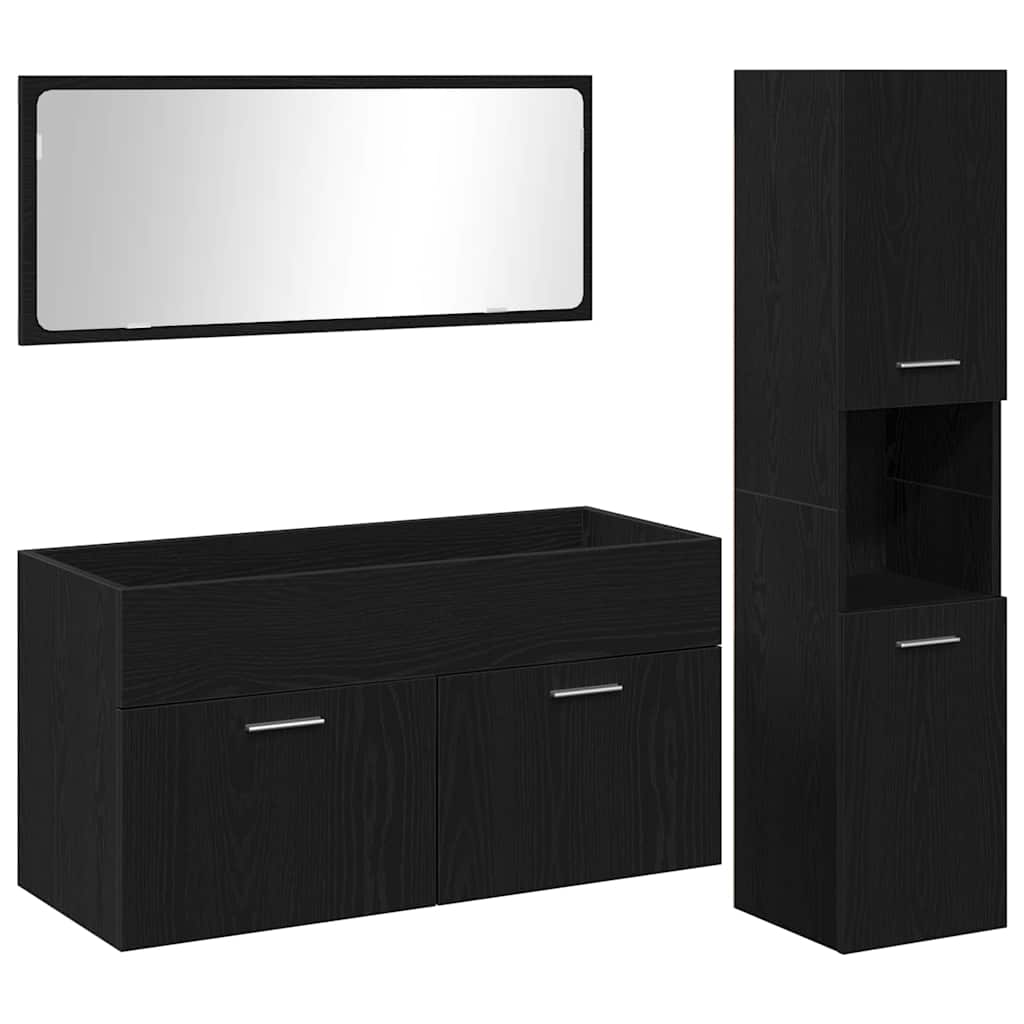 Bathroom Furniture Set 3 pcs Black Oak Engineered Wood