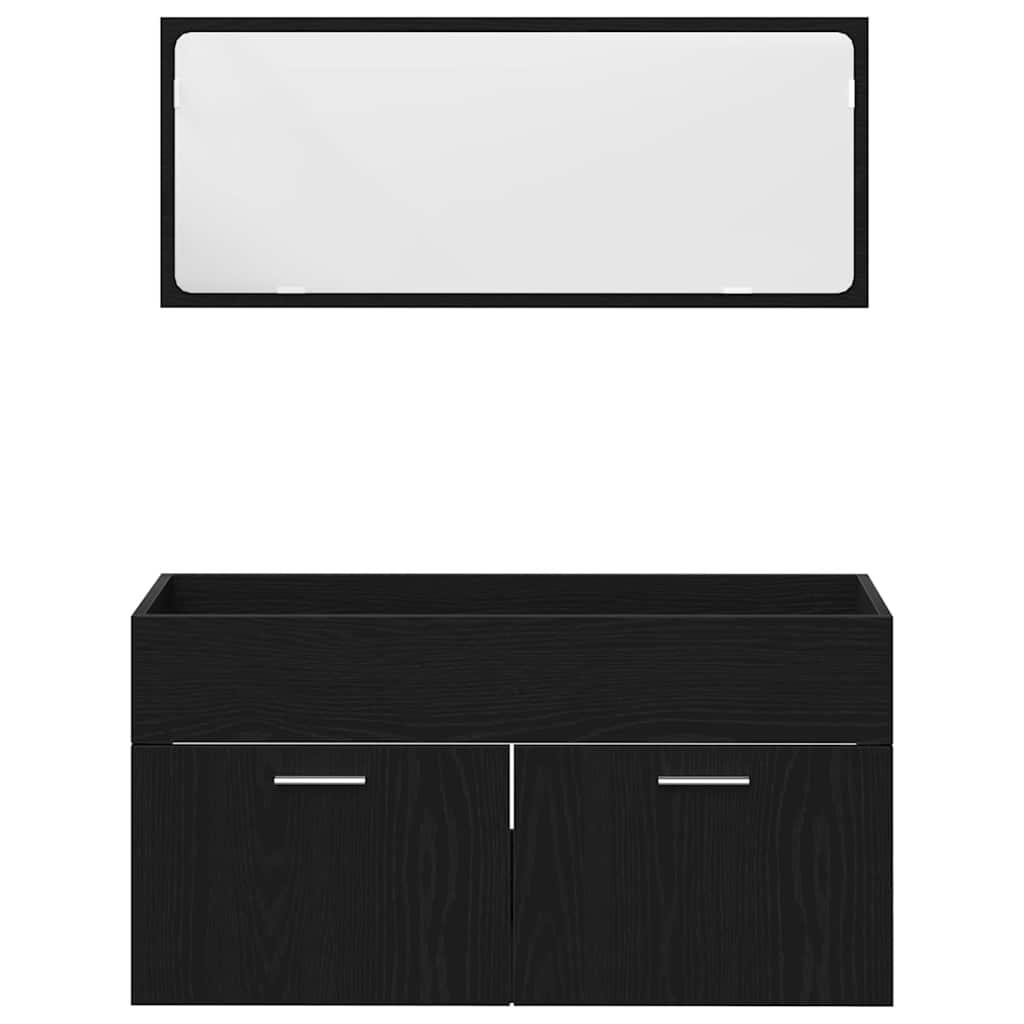 Bathroom Furniture Set 3 pcs Black Oak Engineered Wood
