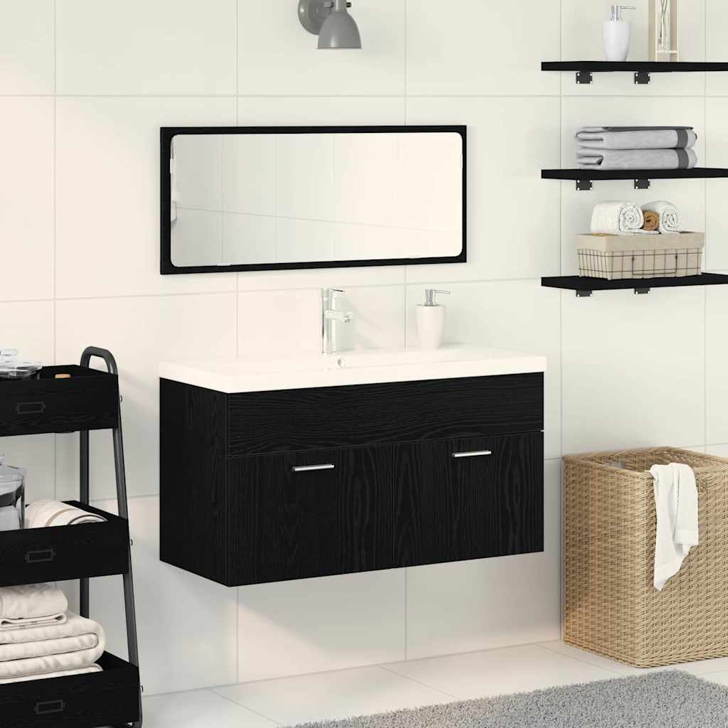 Bathroom Furniture Set 3 pcs Black Oak Engineered Wood
