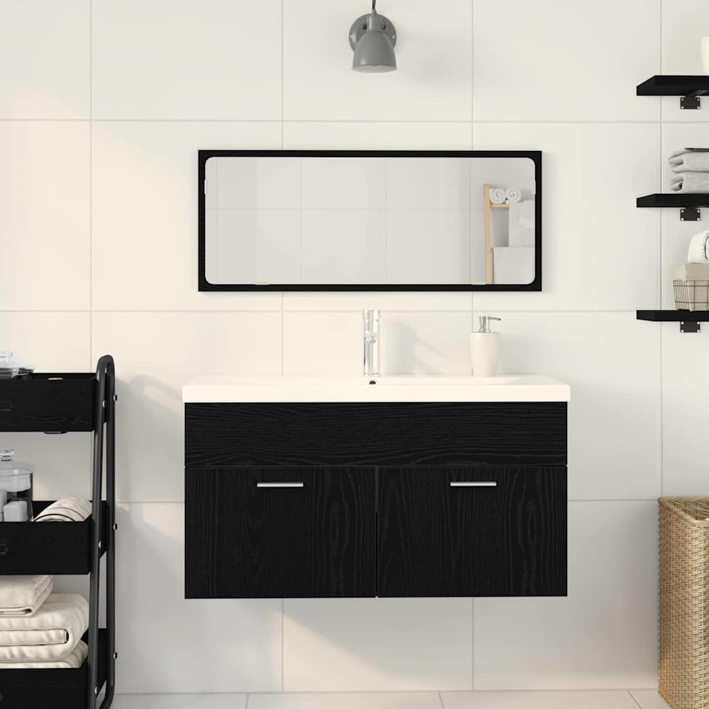 Bathroom Furniture Set 3 pcs Black Oak Engineered Wood