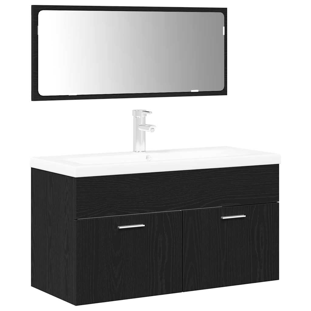 Bathroom Furniture Set 3 pcs Black Oak Engineered Wood