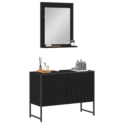 Bathroom Furniture Set Wall-mounted 2 pcs Black Engineered wood
