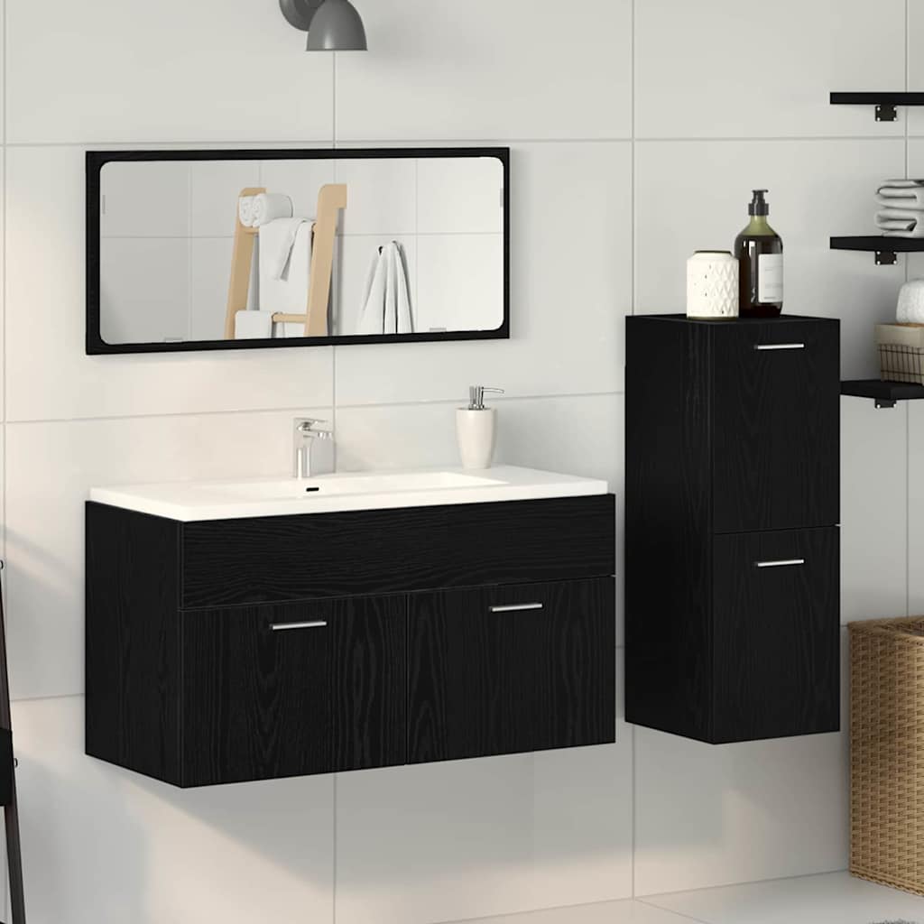 Bathroom Furniture Set 3 pcs Black Oak Engineered Wood