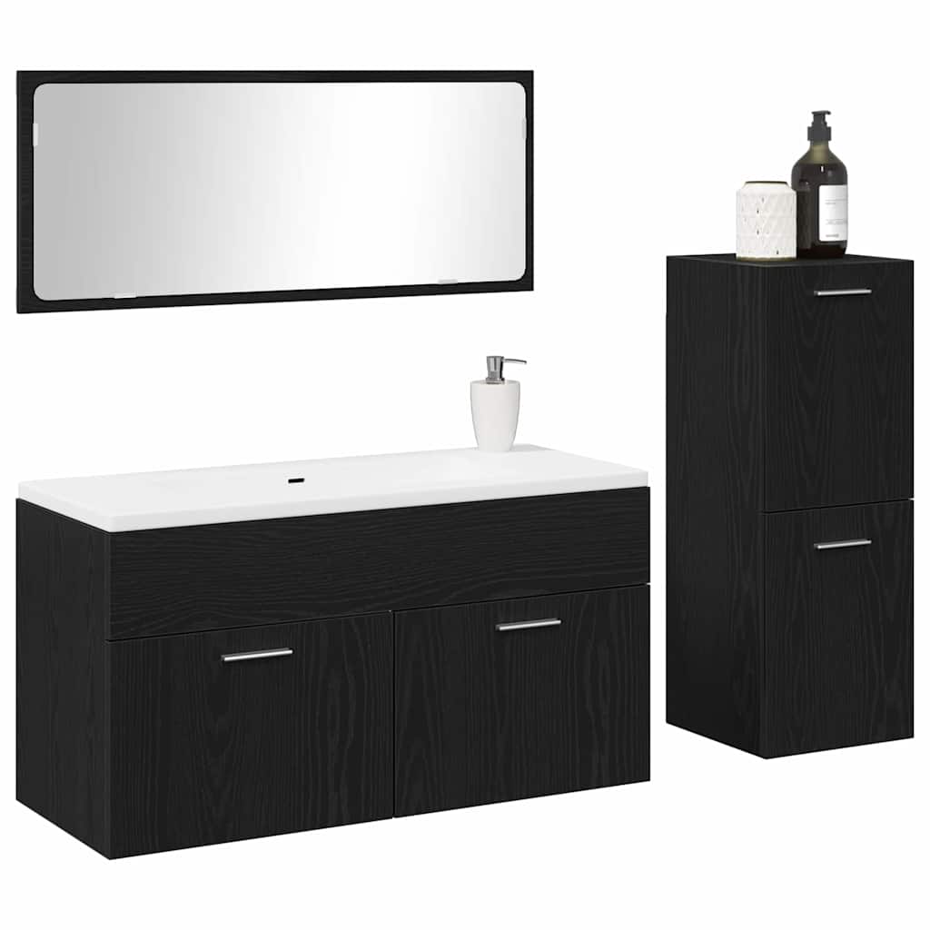 Bathroom Furniture Set 3 pcs Black Oak Engineered Wood
