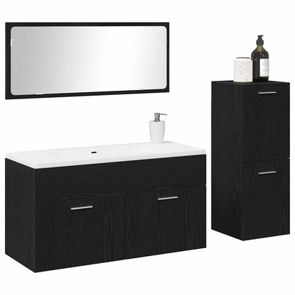 Bathroom Furniture Set 3 pcs Black Oak Engineered Wood