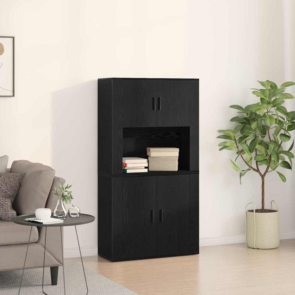 Highboard Black Oak 80 x 33 x 150 cm Engineered Wood