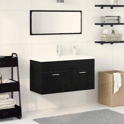 Bathroom Furniture Set 3 pcs Black Oak Engineered Wood