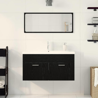 Bathroom Furniture Set 3 pcs Black Oak Engineered Wood