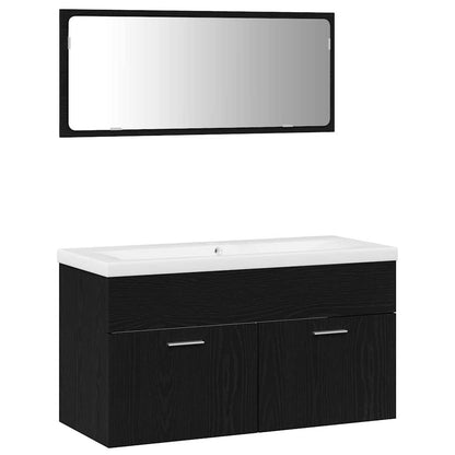 Bathroom Furniture Set 3 pcs Black Oak Engineered Wood