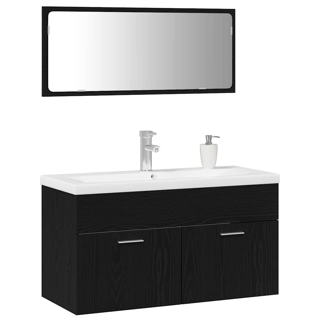 Bathroom Furniture Set 3 pcs Black Oak Engineered Wood