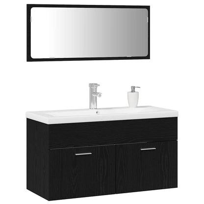 Bathroom Furniture Set 3 pcs Black Oak Engineered Wood