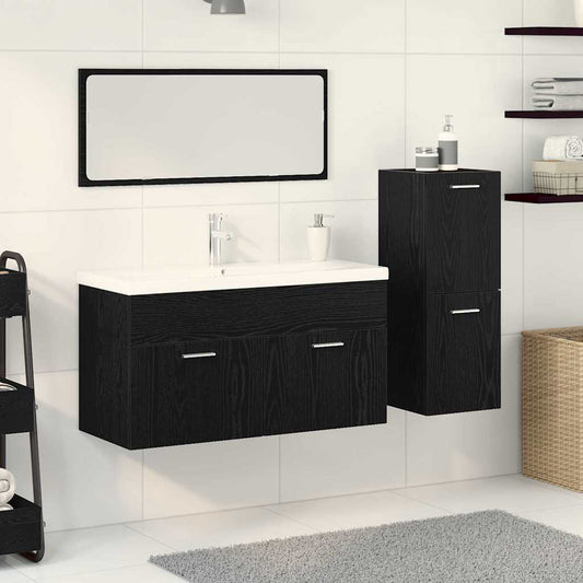 Bathroom Furniture Set 4 pcs Black Oak Engineered Wood