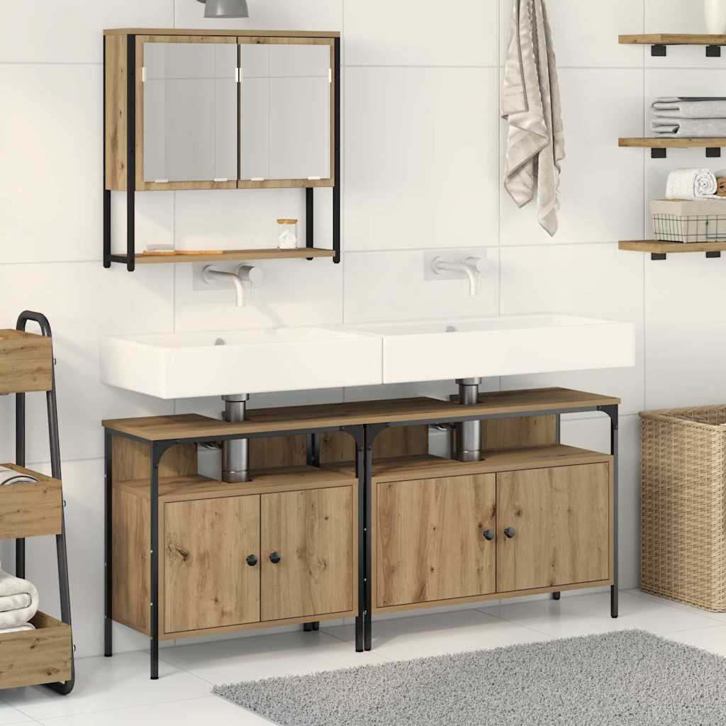Bathroom Furniture Set with Shelf 3 pcs Brown Engineered wood