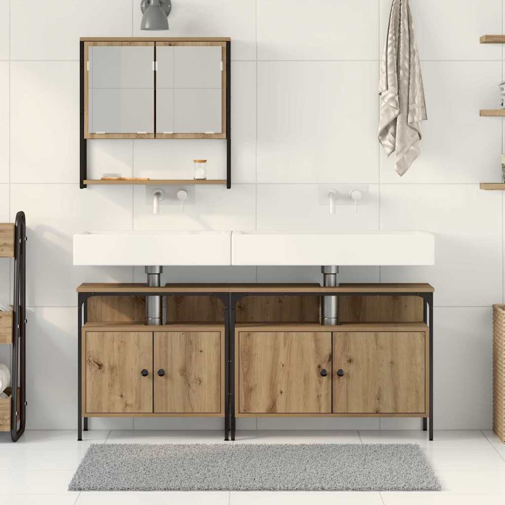 Bathroom Furniture Set with Shelf 3 pcs Brown Engineered wood