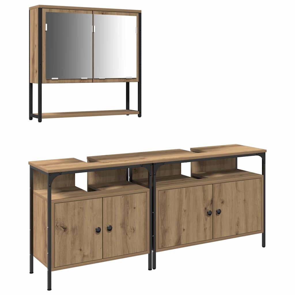 Bathroom Furniture Set with Shelf 3 pcs Brown Engineered wood