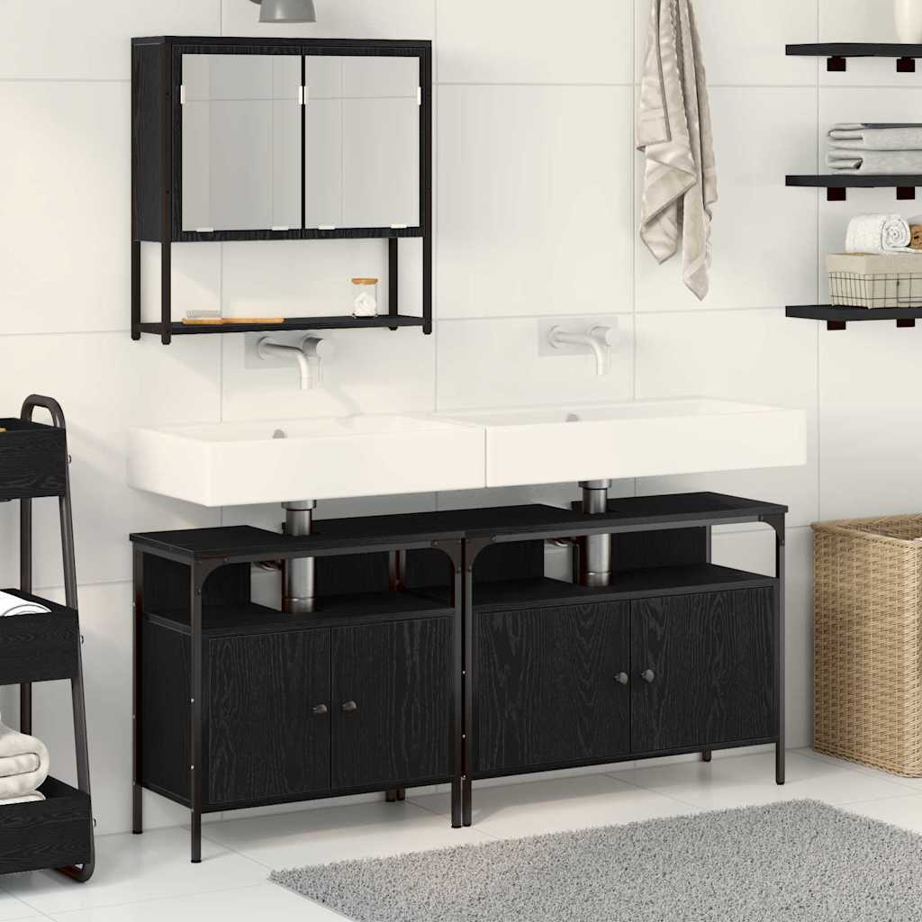 Bathroom Furniture Set with Shelf 3 pcs Black Engineered wood
