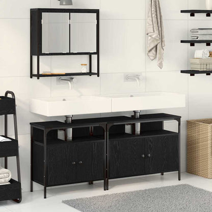 Bathroom Furniture Set with Shelf 3 pcs Black Engineered wood