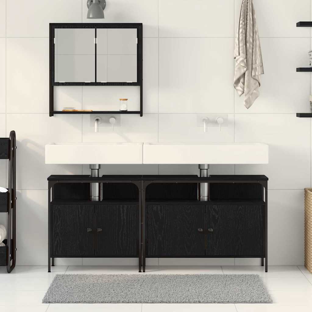 Bathroom Furniture Set with Shelf 3 pcs Black Engineered wood