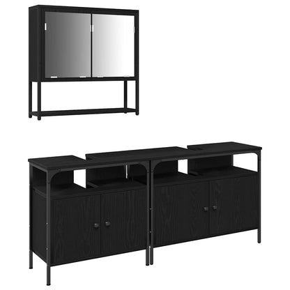 Bathroom Furniture Set with Shelf 3 pcs Black Engineered wood