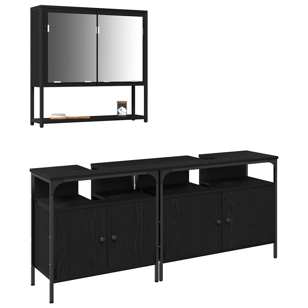 Bathroom Furniture Set with Shelf 3 pcs Black Engineered wood