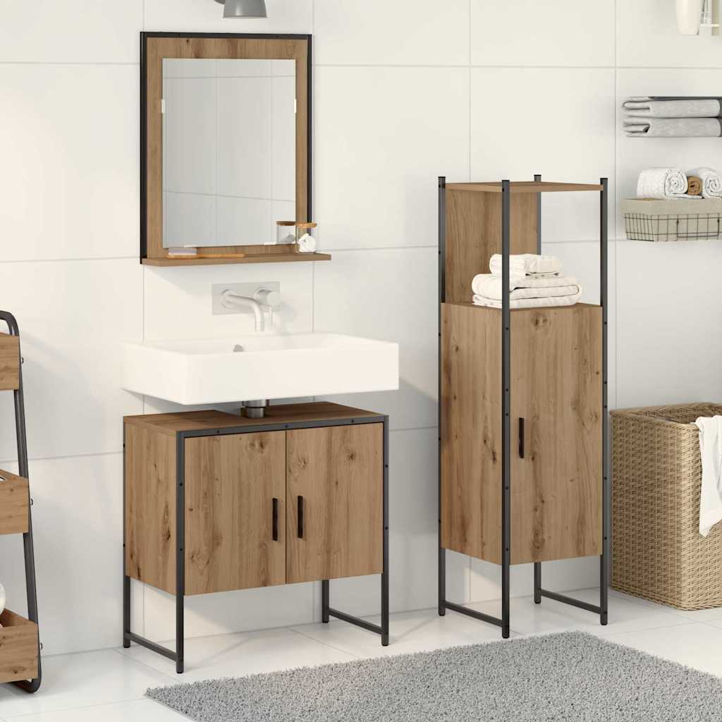 Bathroom Furniture Set with Shelf 3 pcs Brown Engineered wood