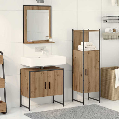 Bathroom Furniture Set with Shelf 3 pcs Brown Engineered wood