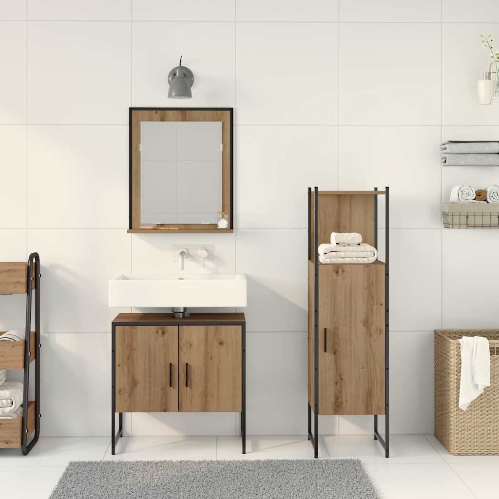 Bathroom Furniture Set with Shelf 3 pcs Brown Engineered wood