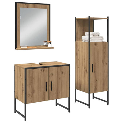 Bathroom Furniture Set with Shelf 3 pcs Brown Engineered wood