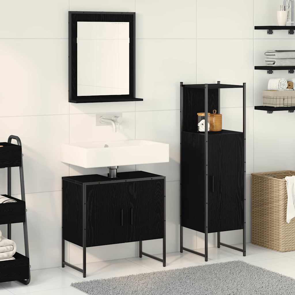 Bathroom Furniture Set with Shelf 3 pcs Black Engineered wood