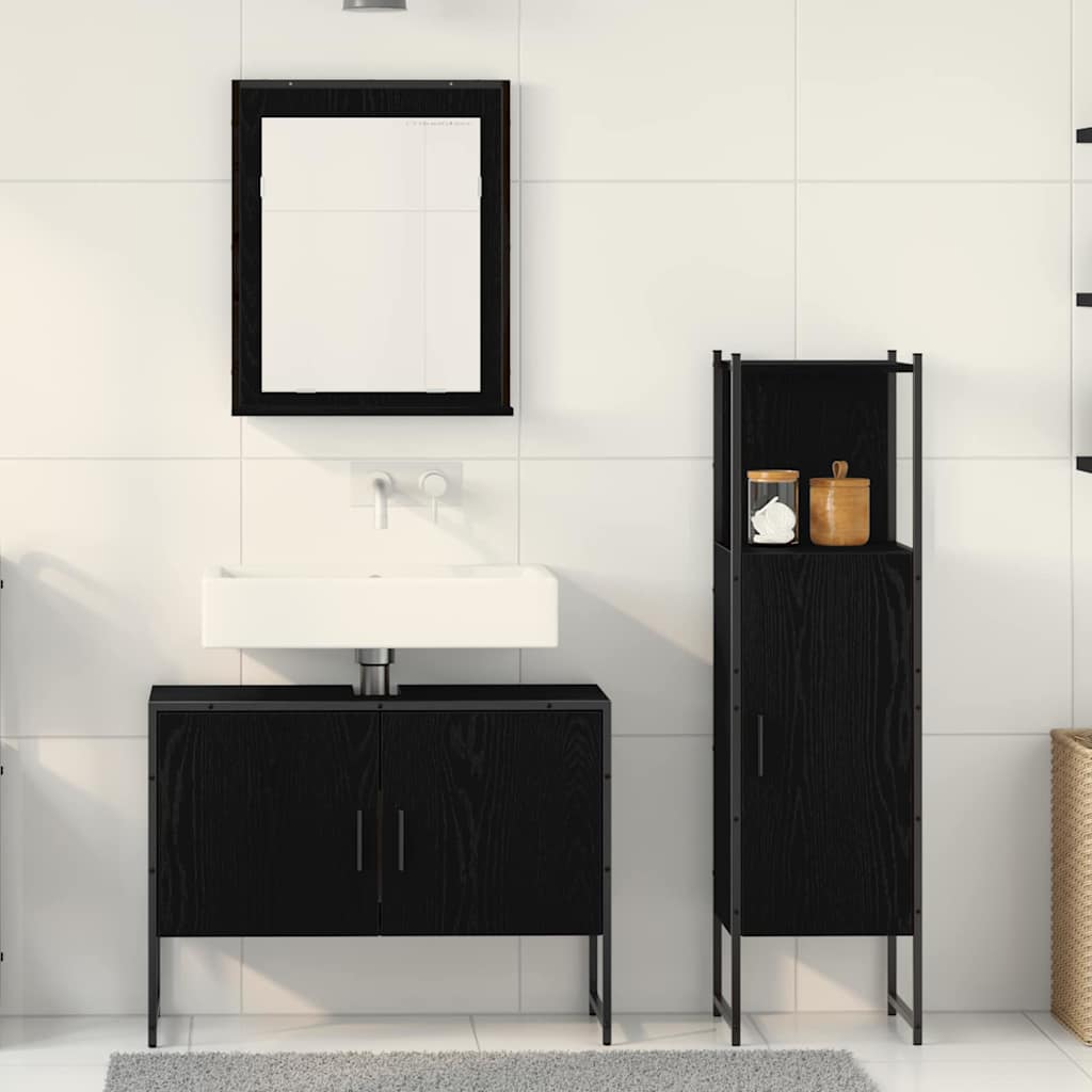 Bathroom Furniture Set with Shelf 3 pcs Black Engineered wood