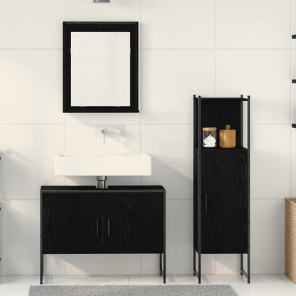 Bathroom Furniture Set with Shelf 3 pcs Black Engineered wood