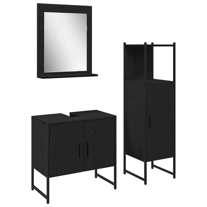 Bathroom Furniture Set with Shelf 3 pcs Black Engineered wood