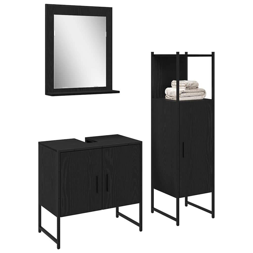 Bathroom Furniture Set with Shelf 3 pcs Black Engineered wood