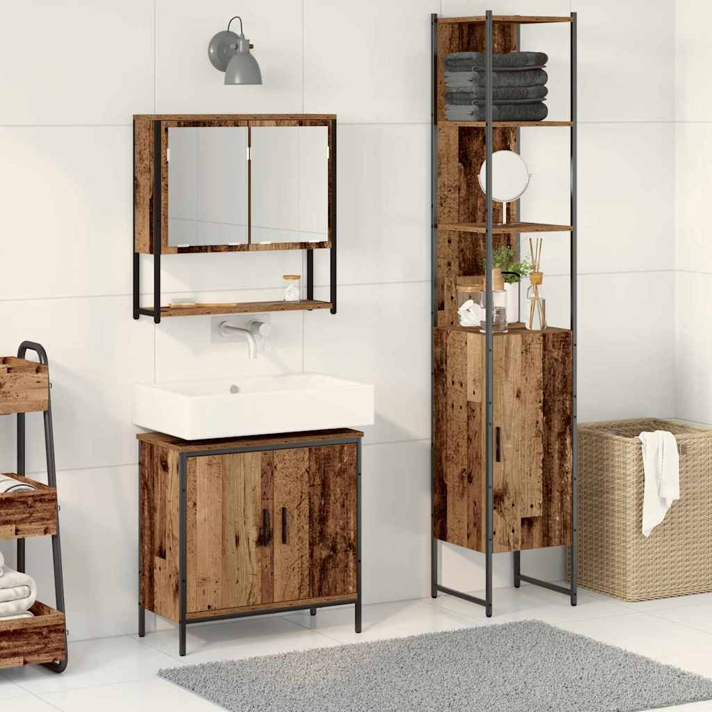Bathroom Furniture Set with Shelf 3 pcs Brown Engineered wood