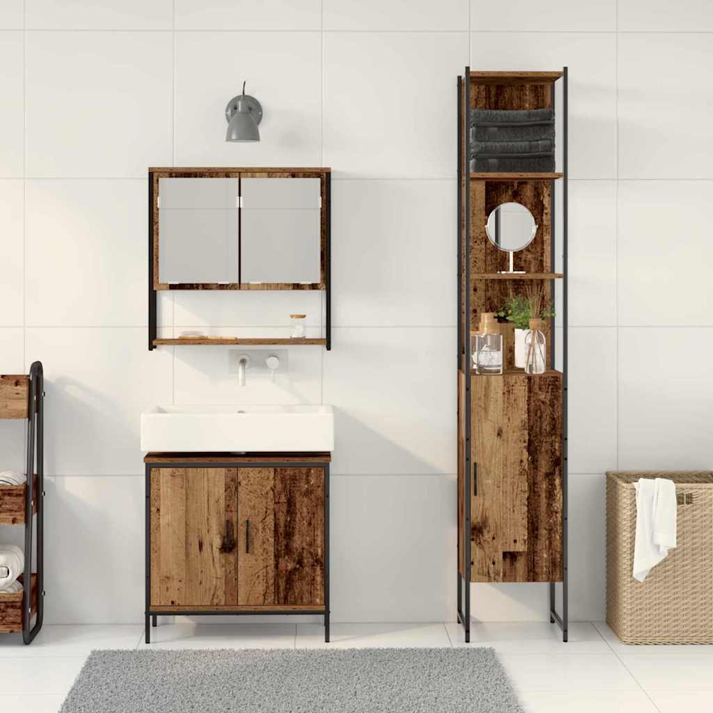 Bathroom Furniture Set with Shelf 3 pcs Brown Engineered wood