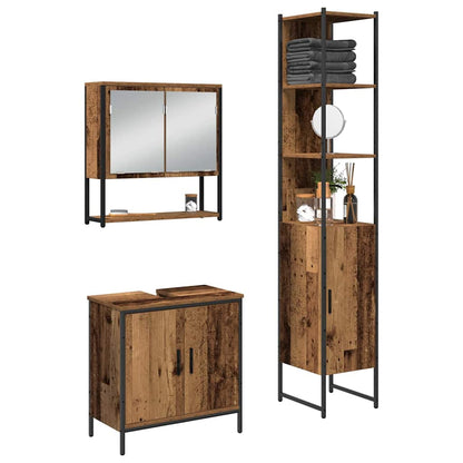 Bathroom Furniture Set with Shelf 3 pcs Brown Engineered wood