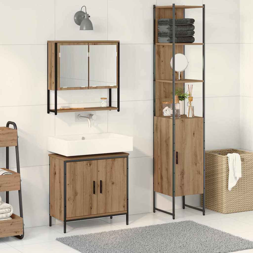 Bathroom Furniture Set with Shelf 3 pcs Brown Engineered wood